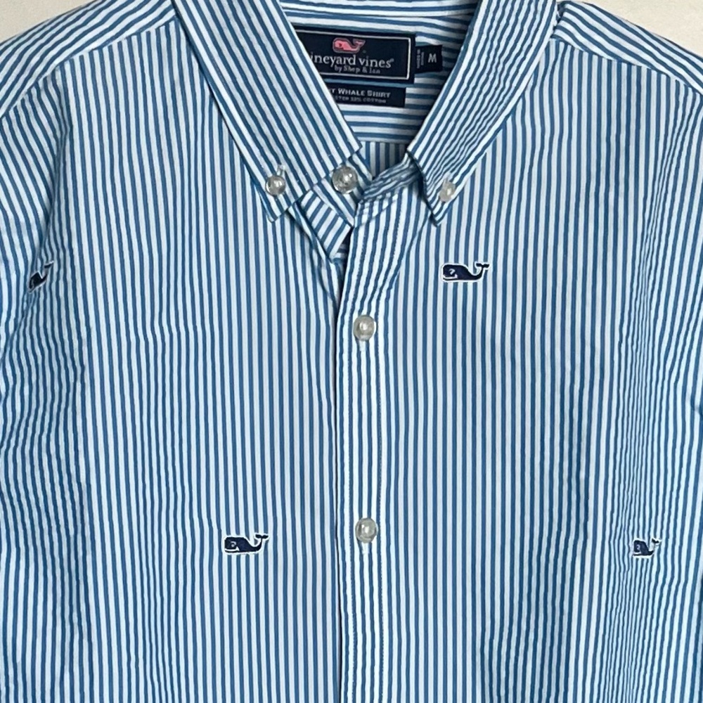 Vineyard Vines Slim Fit Whale Embroidered Logos Striped Men's Shirt Sz M
